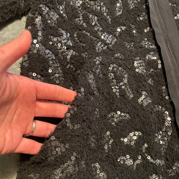 Rachel Roy Black Sequin Jacket Tunic Dress Small Full Zip Short Sleeve Pockets - Picture 2 of 12
